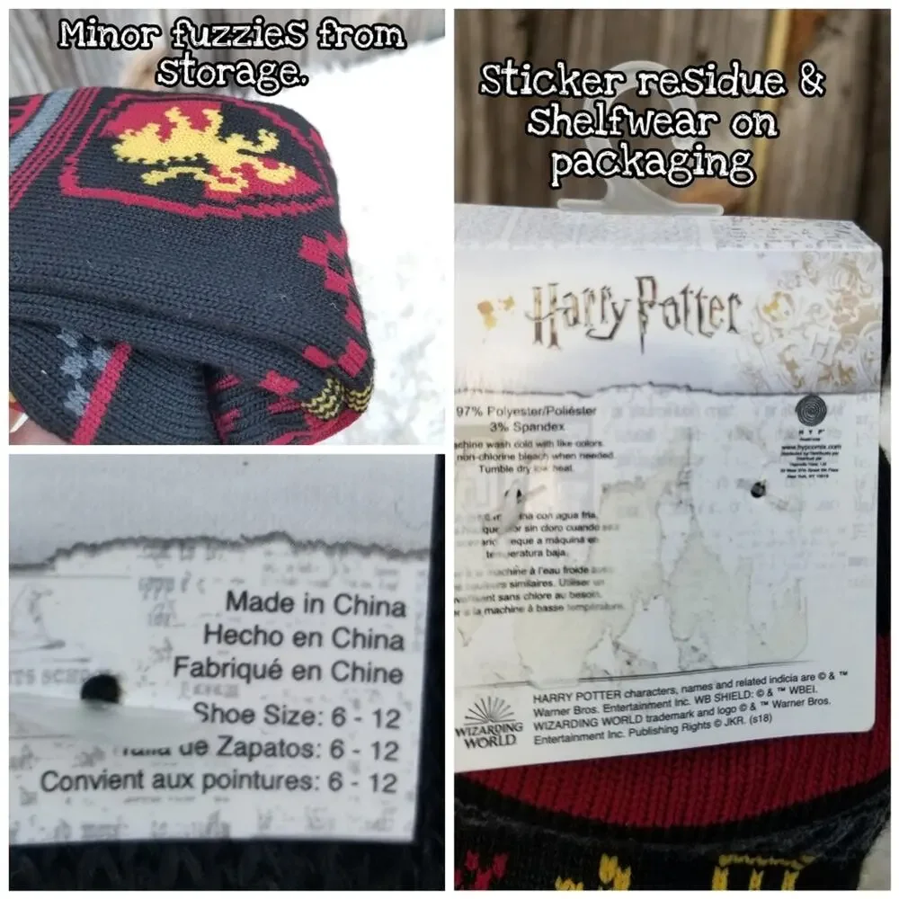 Gryffindor Socks Harry Potter Black Red Grey Gold Yellow Wizard Hogwarts NWT